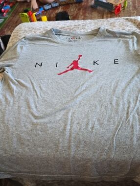 Nike Gray Tee with Red Jumpman and Black NIKE Letters